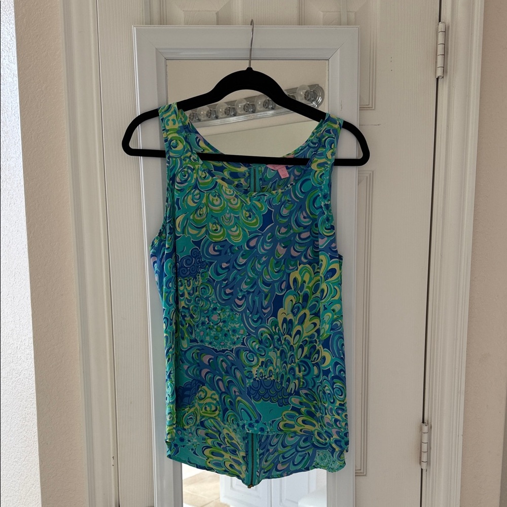 Lilly Pulitzer Blue and Green Patterned Tank Top